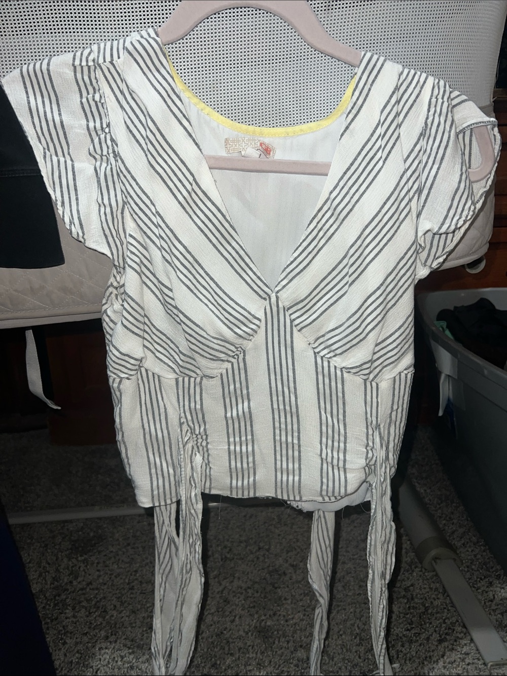 Gianni Bini White and Black Striped Tie-Front Crop Top